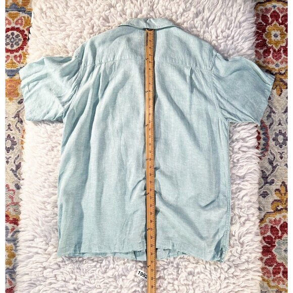 Haggar Clothing Shirt Men's Lg. Mint Blue Linen Short Sleeve Button Embroidered - Picture 5 of 6